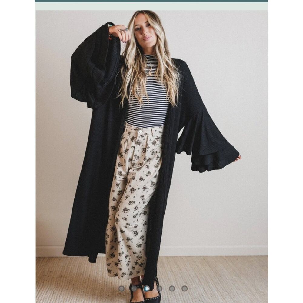 Three Bird Nest Radiant Ruffles Duster Cardigan - Black - Picture 2 of 6